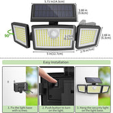 Solar Lights Outdoor, 225 LED Motion Sensor Security Light with 360° Wide Lighting Angle, IP65 Waterproof Solar Powered Flood Lights for Garden, Driveway, Yard, 6500K